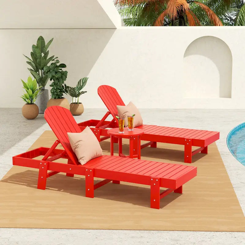 Polytrends Altura Chaise longue inclinable sans accoudoirs en polyéthylène écologique toutes saisons avec table d'appoint (ensemble de 3 pièces)