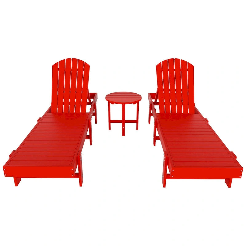 Polytrends Altura Chaise longue inclinable sans accoudoirs en polyéthylène écologique toutes saisons avec table d'appoint (ensemble de 3 pièces)