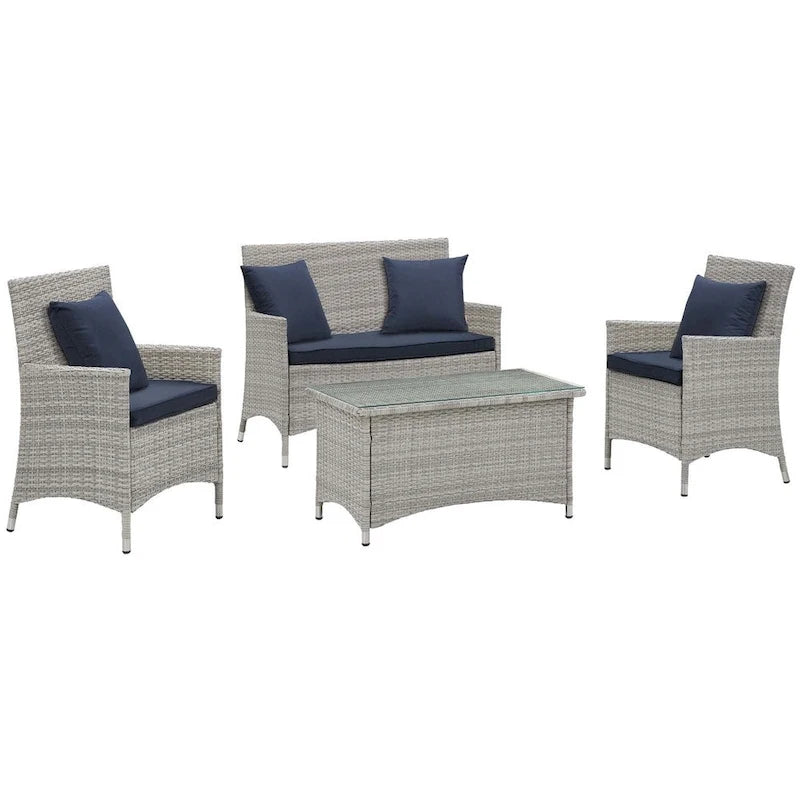 Modway Bridge, Set da esterno da 4 pezzi in rattan con cuscini