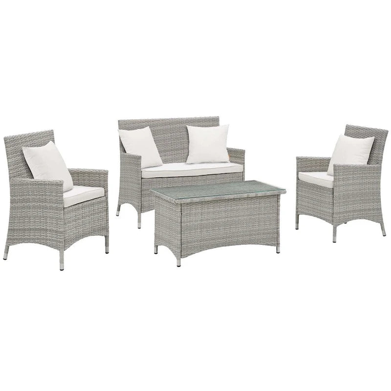 Modway Bridge, Set da esterno da 4 pezzi in rattan con cuscini