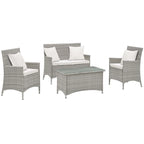 Modway Bridge, Set da esterno da 4 pezzi in rattan con cuscini