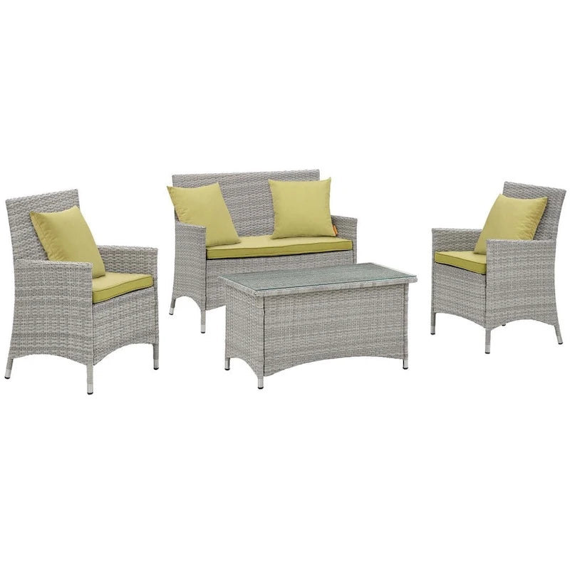 Modway Bridge, Set da esterno da 4 pezzi in rattan con cuscini
