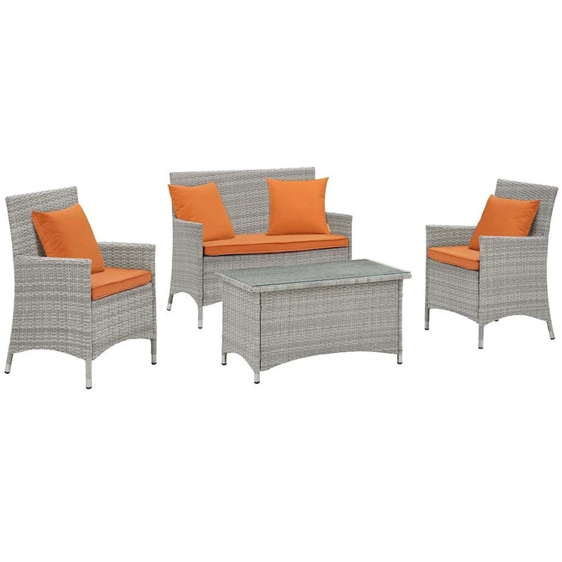 Modway Bridge, Set da esterno da 4 pezzi in rattan con cuscini