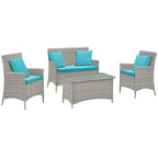 Modway Bridge, Set da esterno da 4 pezzi in rattan con cuscini