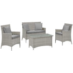 Modway Bridge, Set da esterno da 4 pezzi in rattan con cuscini