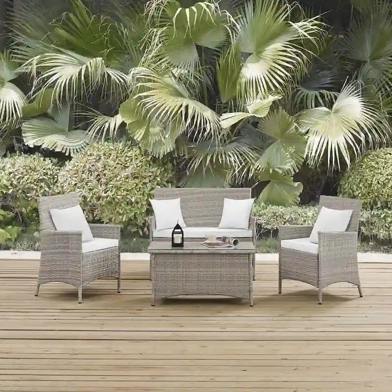 Modway Bridge, Set da esterno da 4 pezzi in rattan con cuscini
