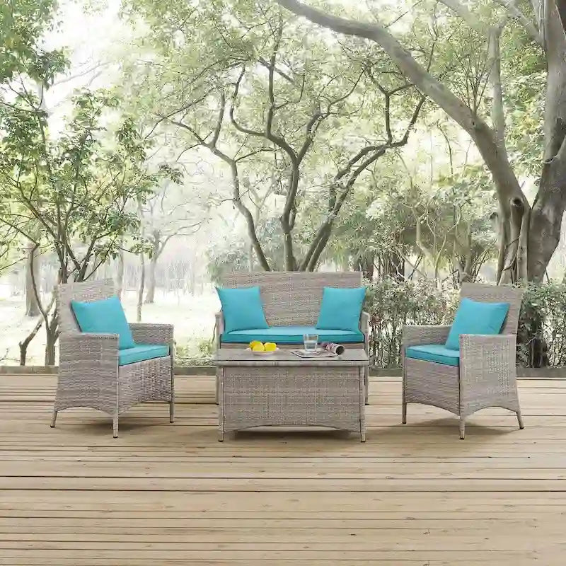 Modway Bridge, Set da esterno da 4 pezzi in rattan con cuscini