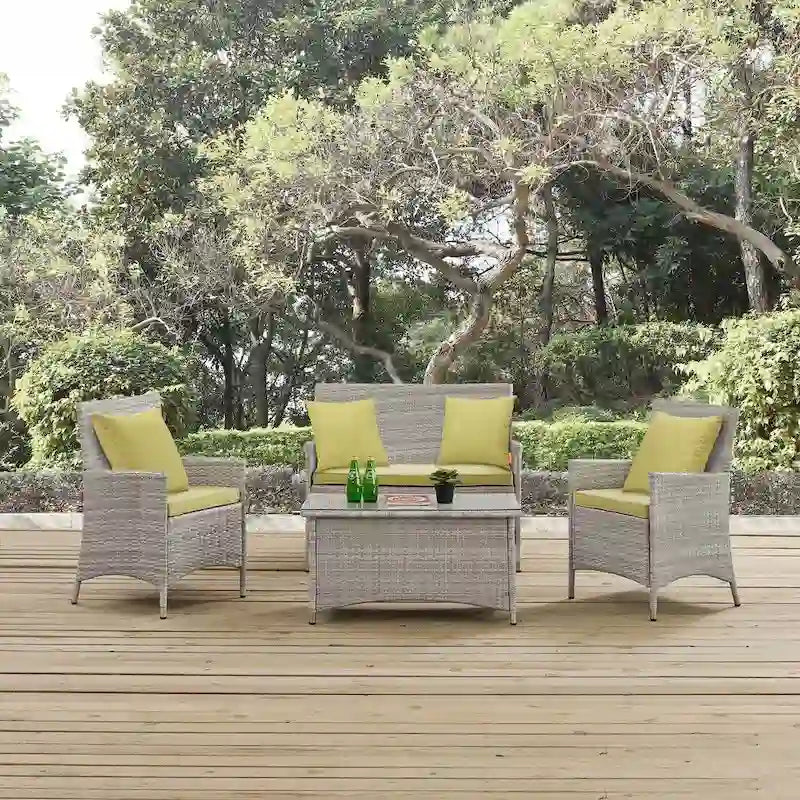 Modway Bridge, Set da esterno da 4 pezzi in rattan con cuscini
