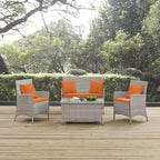 Modway Bridge, Set da esterno da 4 pezzi in rattan con cuscini
