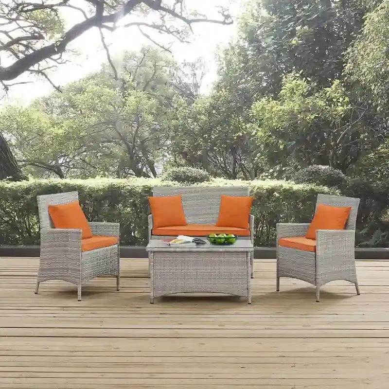Modway Bridge, Set da esterno da 4 pezzi in rattan con cuscini