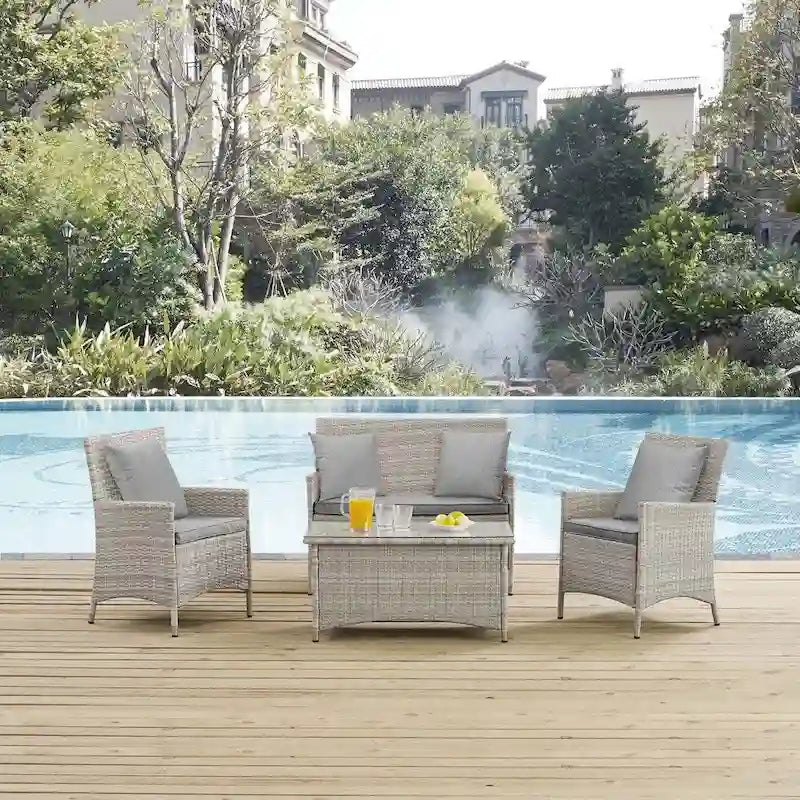 Modway Bridge, Set da esterno da 4 pezzi in rattan con cuscini