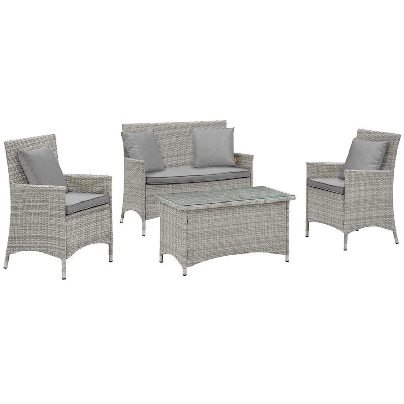 Modway Bridge, Set da esterno da 4 pezzi in rattan con cuscini