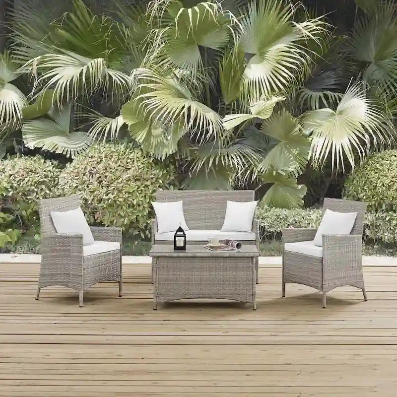 Modway Bridge, Set da esterno da 4 pezzi in rattan con cuscini