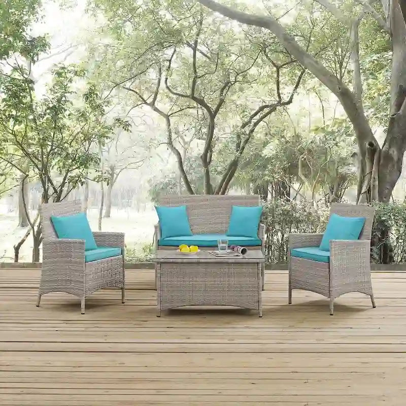 Modway Bridge, Set da esterno da 4 pezzi in rattan con cuscini
