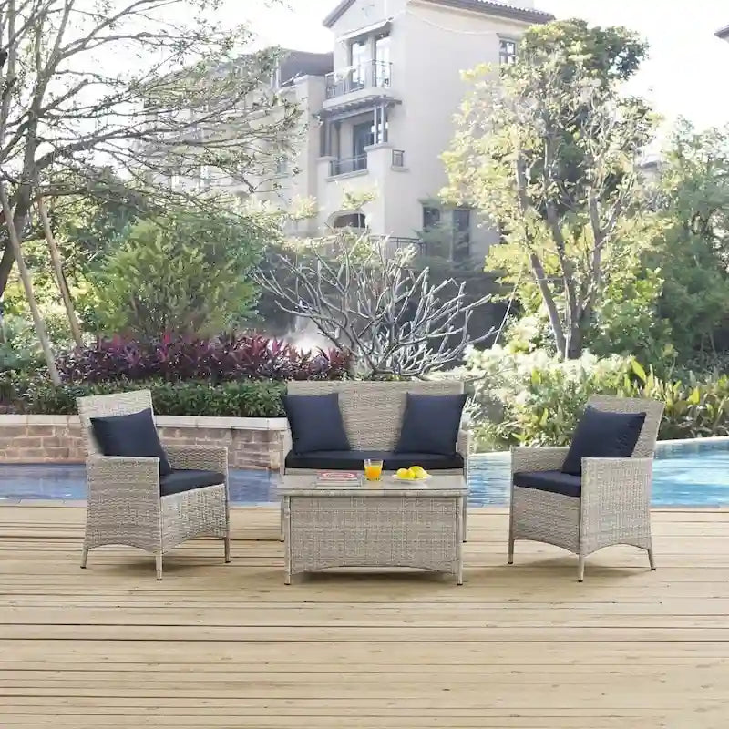 Modway Bridge, Set da esterno da 4 pezzi in rattan con cuscini
