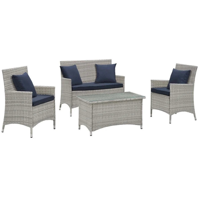 Modway Bridge, Set da esterno da 4 pezzi in rattan con cuscini