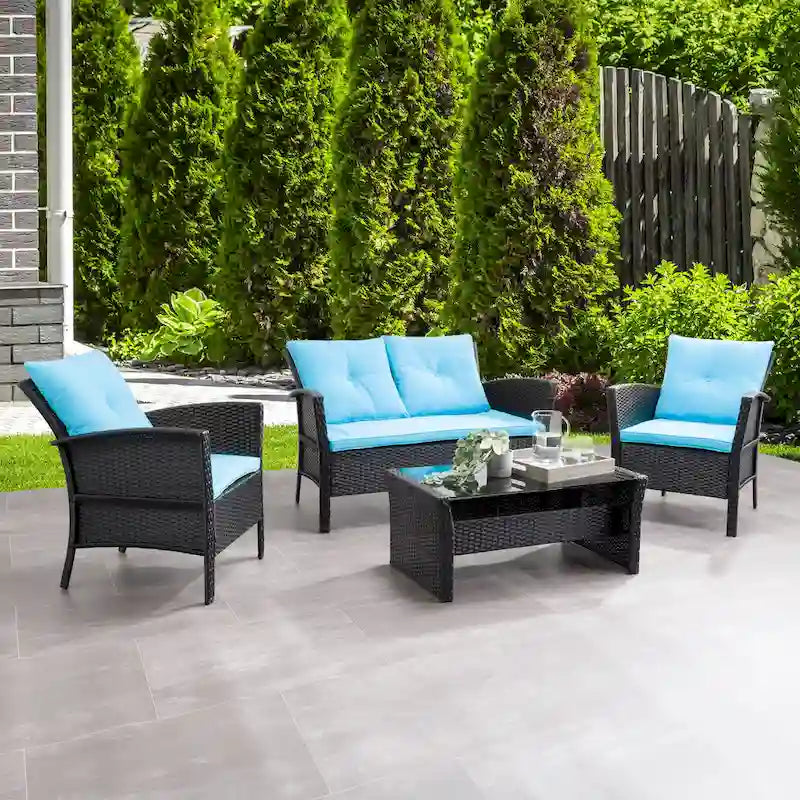 CorLiving Cascade Black Rattan Wicker Patio 4pc Set