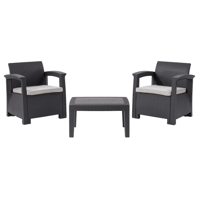 CorLiving Lake Front Ensemble de 3 fauteuils de patio en rotin noir