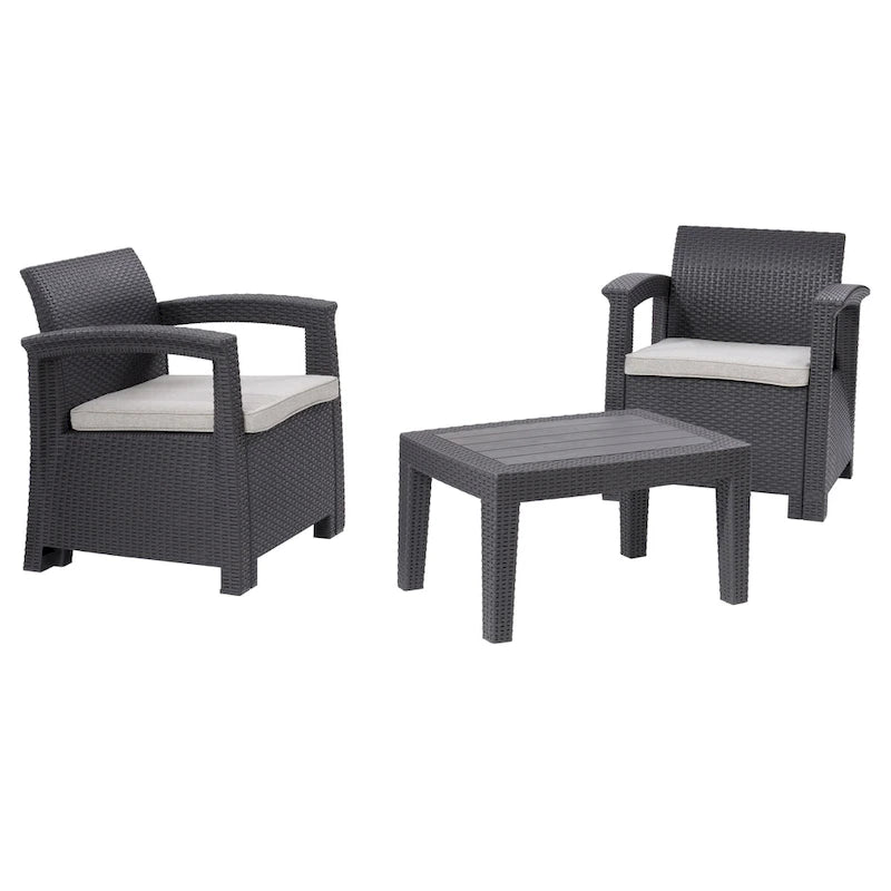 CorLiving Lake Front Ensemble de 3 fauteuils de patio en rotin noir