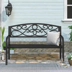 Panchina da Esterno per Patio e Giardino con Struttura in Metallo e Schienale Antiruggine - 50 L x 16.3 W x 34 H