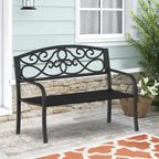 Panchina da Esterno per Patio e Giardino con Struttura in Metallo e Schienale Antiruggine - 50 L x 16.3 W x 34 H