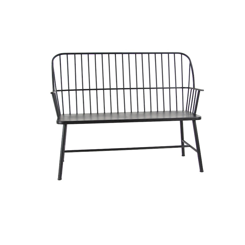 Metal Grill Style High Back Frame Outdoor Bench with Trestle Legs and Armrests - Black - Roche River Decor - 19Wx48Lx38H