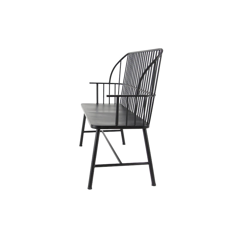 Panca da esterno con schienale alto in metallo stile griglia, gambe a cavalletto e braccioli - Nera - Roche River Decor - 19Lx48Px38A