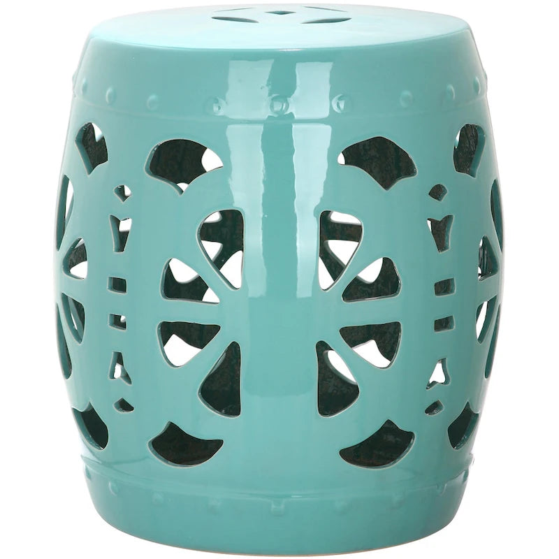 Tabouret de jardin décoratif SAFAVIEH Rivkah Stencil en céramique blanche antique à motifs de fleurs