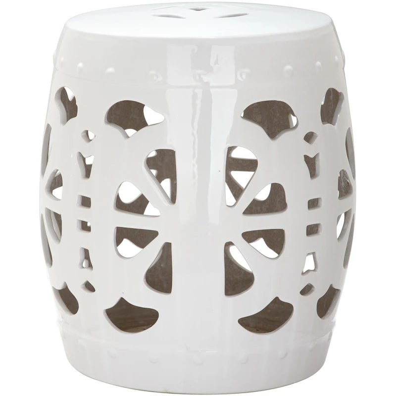 Tabouret de jardin décoratif SAFAVIEH Rivkah Stencil en céramique blanche antique à motifs de fleurs