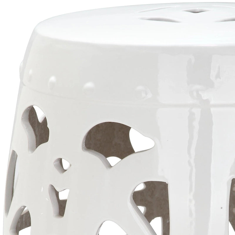 Tabouret de jardin décoratif SAFAVIEH Rivkah Stencil en céramique blanche antique à motifs de fleurs