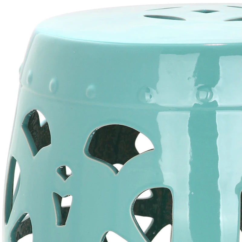 Tabouret de jardin décoratif SAFAVIEH Rivkah Stencil en céramique blanche antique à motifs de fleurs
