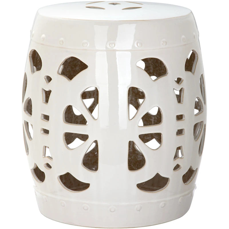 Tabouret de jardin décoratif SAFAVIEH Rivkah Stencil en céramique blanche antique à motifs de fleurs