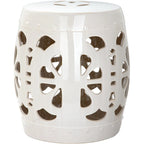 Tabouret de jardin décoratif SAFAVIEH Rivkah Stencil en céramique blanche antique à motifs de fleurs