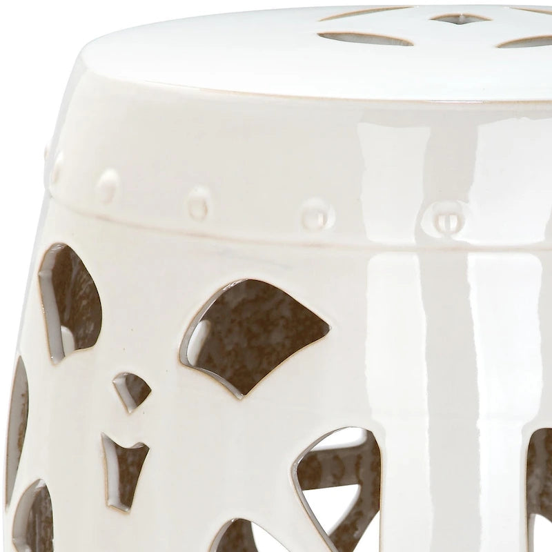 Tabouret de jardin décoratif SAFAVIEH Rivkah Stencil en céramique blanche antique à motifs de fleurs