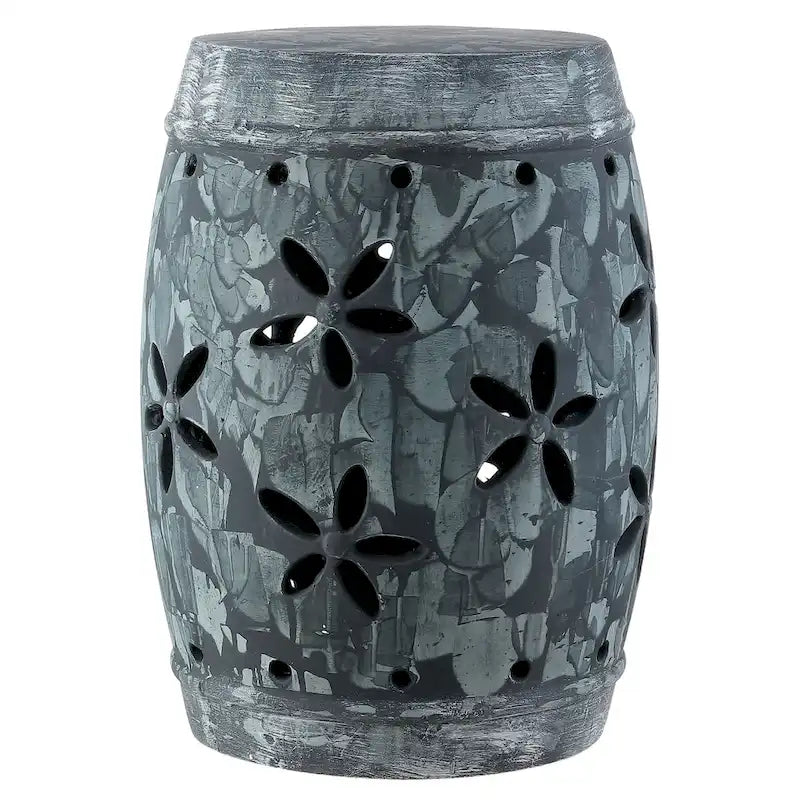 Tabouret de jardin d'intérieur/extérieur en béton fleuri gris antique Delphia de SAFAVIEH