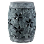 Tabouret de jardin d'intérieur/extérieur en béton fleuri gris antique Delphia de SAFAVIEH