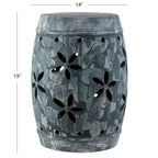 Tabouret de jardin d'intérieur/extérieur en béton fleuri gris antique Delphia de SAFAVIEH