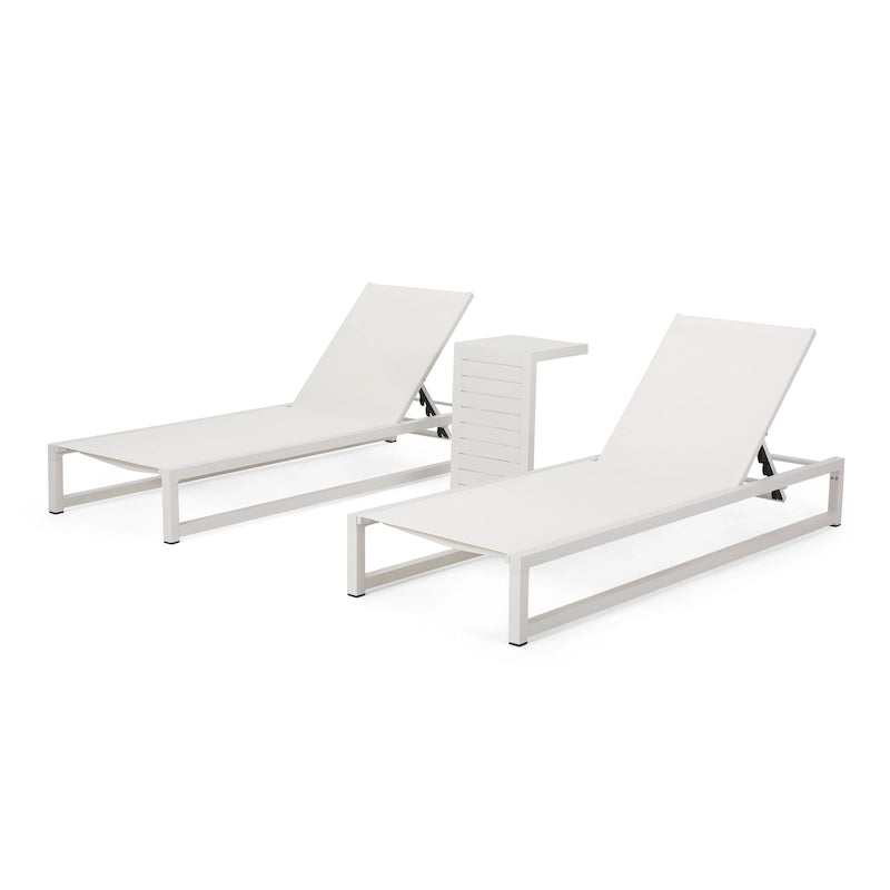 Set di due chaise longue da esterno Modesta in alluminio con tavolino a C di Christopher Knight Home