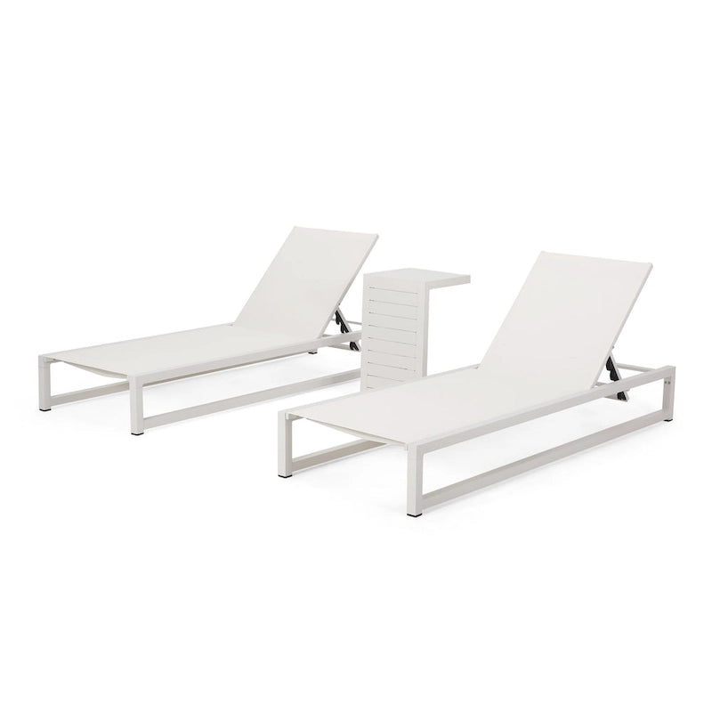 Set di due chaise longue da esterno Modesta in alluminio con tavolino a C di Christopher Knight Home