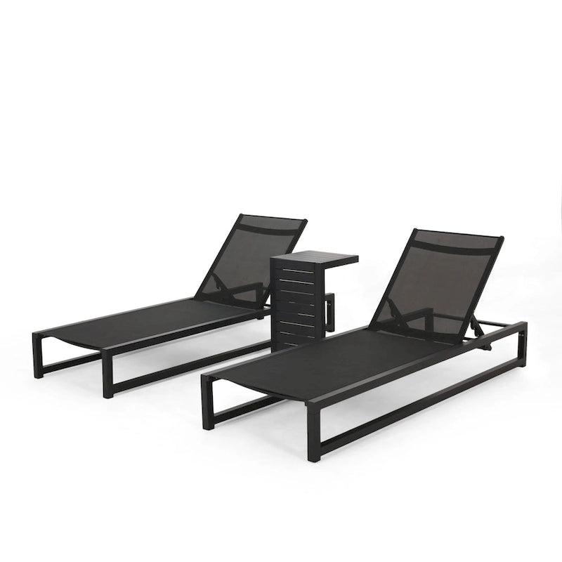 Set di due chaise longue da esterno Modesta in alluminio con tavolino a C di Christopher Knight Home