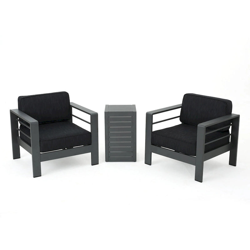 Set da Salotto da Esterno a 3 Pezzi in Alluminio Cape Coral con Cuscini di Christopher Knight Home