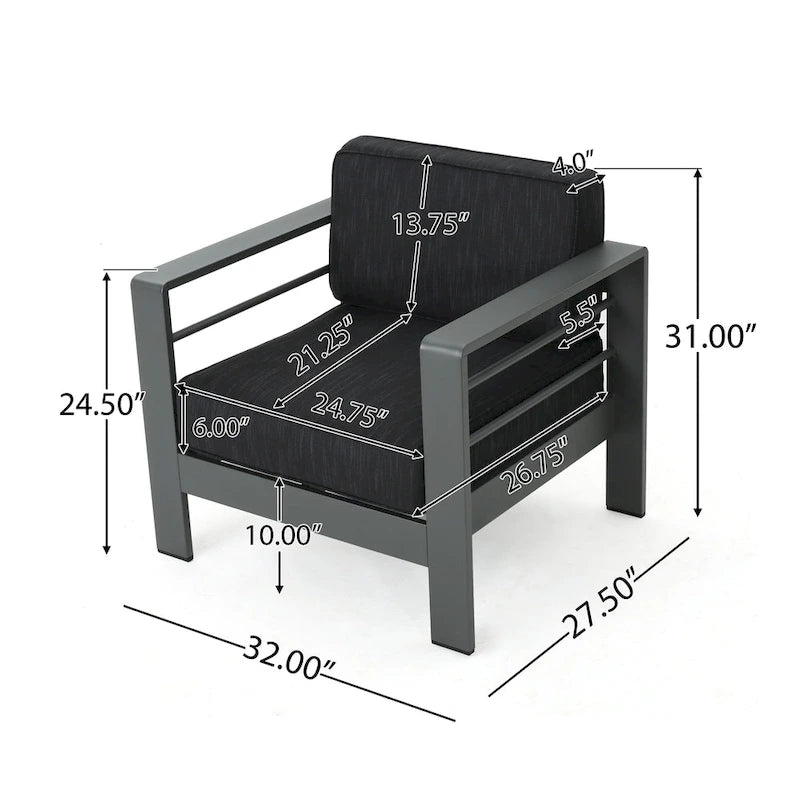 Set da Salotto da Esterno a 3 Pezzi in Alluminio Cape Coral con Cuscini di Christopher Knight Home