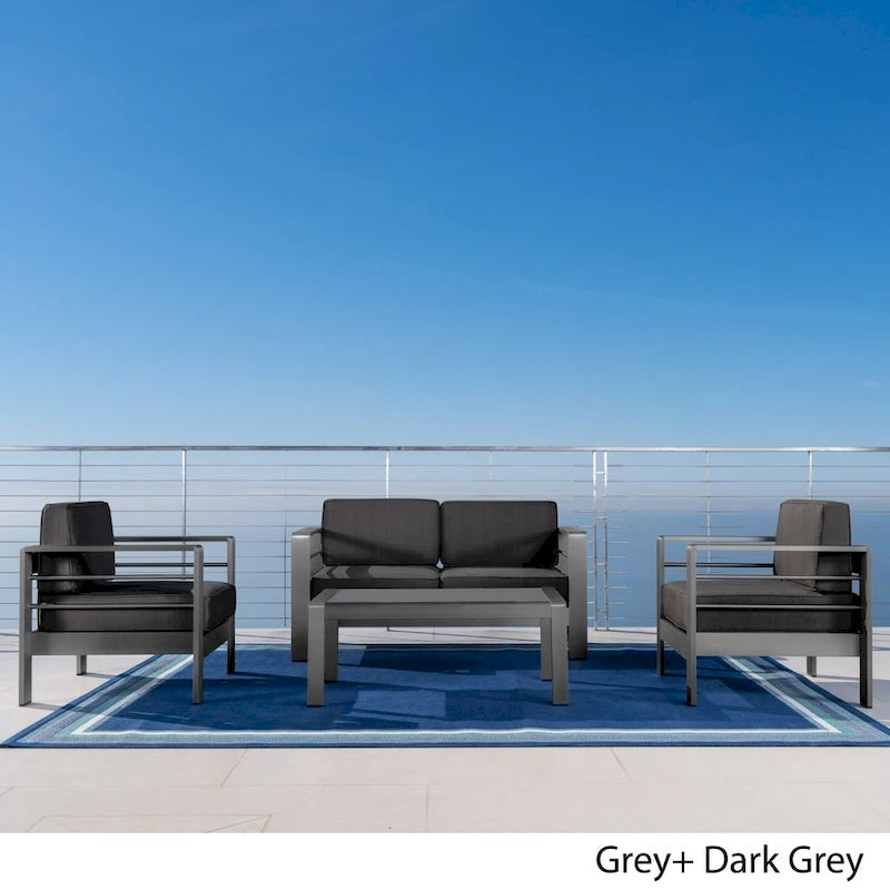 Ensemble de conversation 4 pièces Cape Coral en aluminium avec coussins par Christopher Knight Home