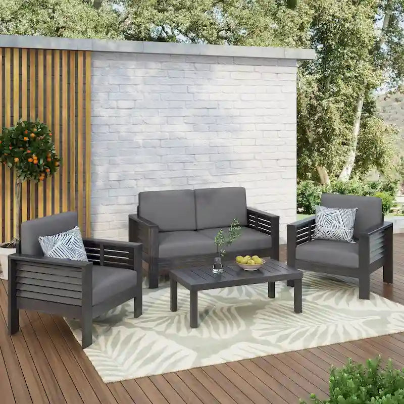 Louver Set da Esterno 4 Pezzi con Cuscini in Legno di Acacia di Christopher Knight Home