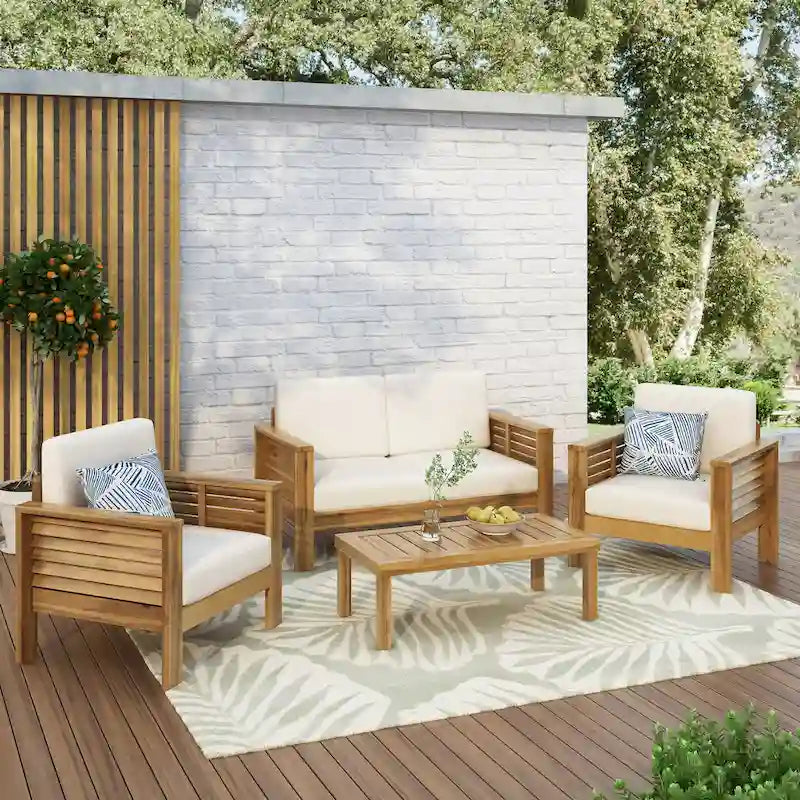 Louver Set da Esterno 4 Pezzi con Cuscini in Legno di Acacia di Christopher Knight Home