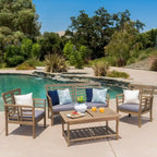 Set da conversazione da patio in legno di acacia a 4 pezzi Caydon di Christopher Knight Home