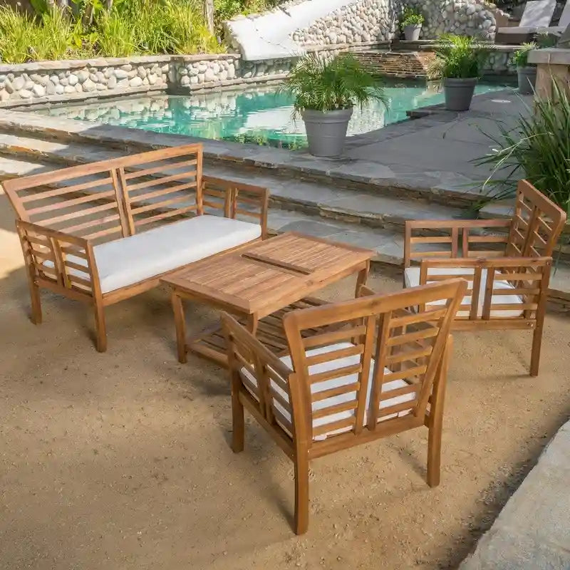Set da conversazione da patio in legno di acacia a 4 pezzi Caydon di Christopher Knight Home