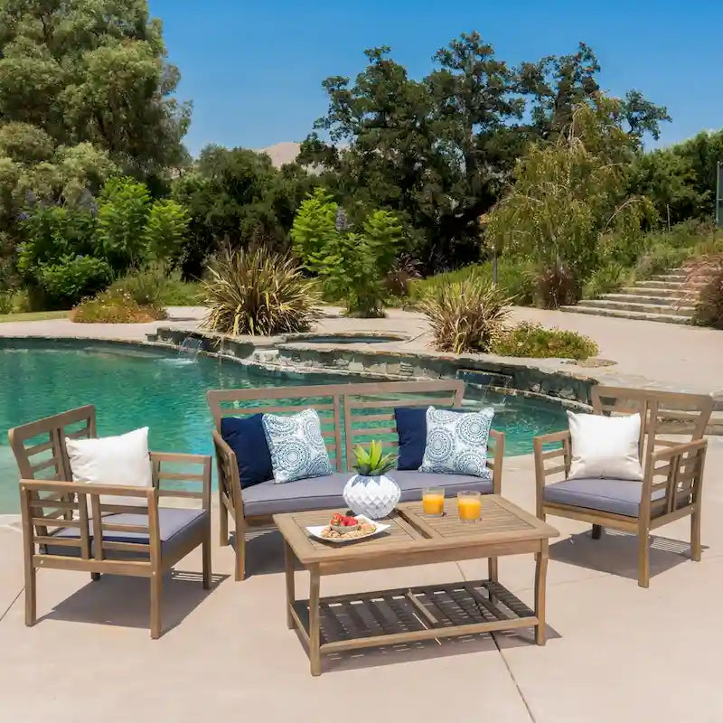 Set da conversazione da patio in legno di acacia a 4 pezzi Caydon di Christopher Knight Home