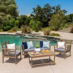 Set da conversazione da patio in legno di acacia a 4 pezzi Caydon di Christopher Knight Home