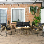 Outsunny Salon de Jardin 5 Pièces en Résine Tressée avec Chaises Rembourrées & Canapé, Ensemble de Meubles de Patio Modulable